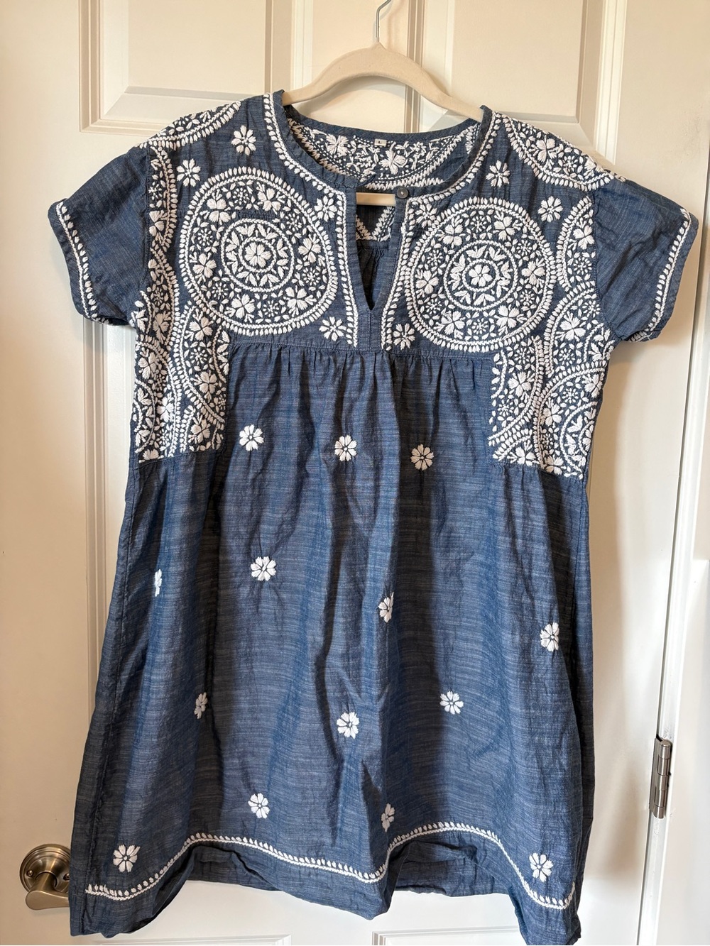 Women's Navy Blue Embroidered Tunic Dress Handmade in Mexico